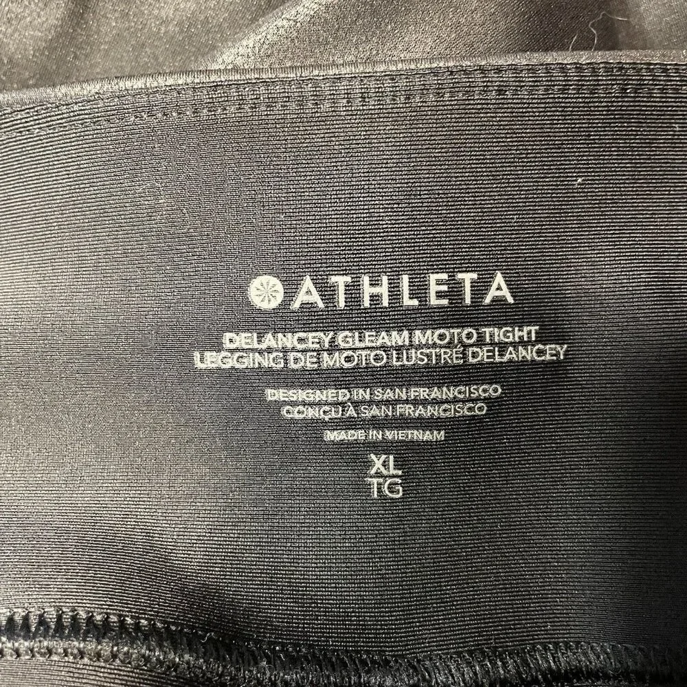 Athleta Women XL Black Athleisure High Rise Ankle Zip Delancey Gleam Moto Tight